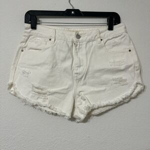 PacSun White Y2K Distressed Denim Shorts High Rise Cutoff Festival Size 28